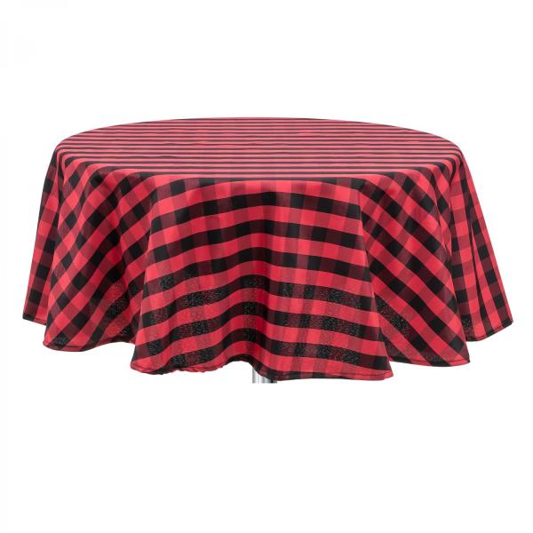 Polyester Tablecloths | Buffalo Plaid Round Polyester Table Cover 60" – Red & Black Polyester Tablecloths Polyester Tablecloths