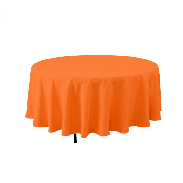 Polyester Tablecloths | Economy Round Polyester Table Cover 90" – Orange Polyester Tablecloths Polyester Tablecloths