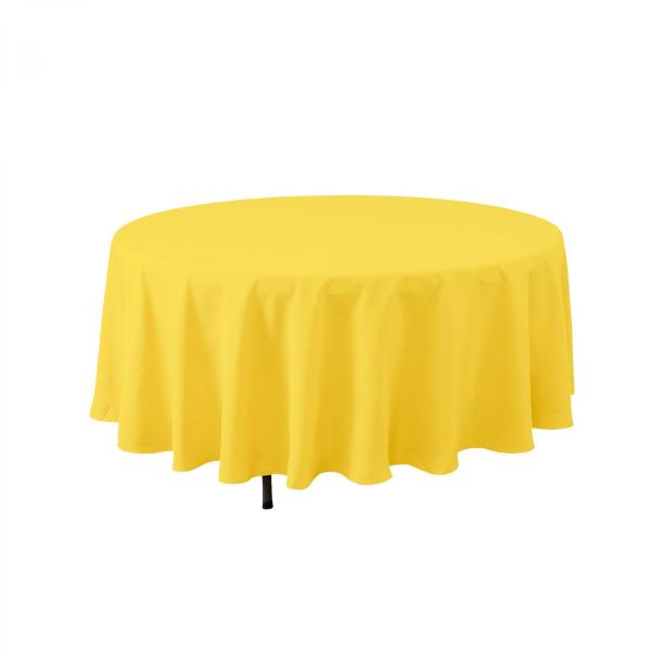 Polyester Tablecloths | Economy Round Polyester Table Cover 90" – Yellow Polyester Tablecloths Polyester Tablecloths