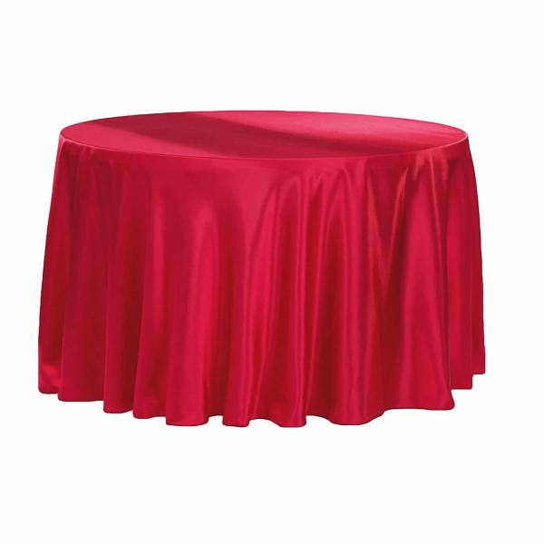 Satin Tablecloths | Sleek Satin Tablecloth 108" Round – Apple Red Satin Tablecloths Satin Tablecloths