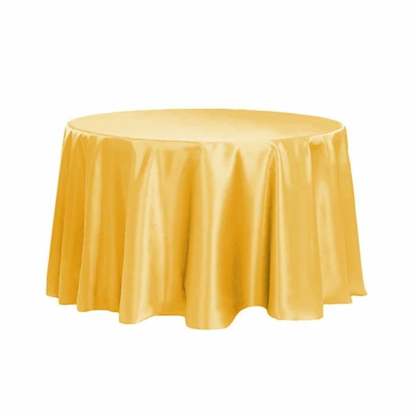 Satin Tablecloths | Sleek Satin Tablecloth 120" Round – Canary Yellow (Bright Yellow) Satin Tablecloths Satin Tablecloths