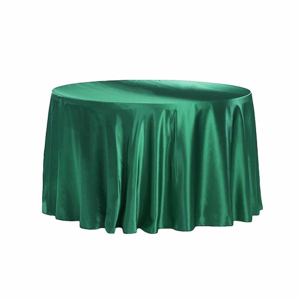 Satin Tablecloths | Sleek Satin Tablecloth 120" Round – Emerald Green Satin Tablecloths Satin Tablecloths