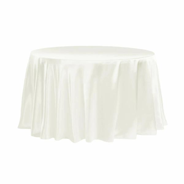 Satin Tablecloths | Sleek Satin Tablecloth 120" Round – Ivory Satin Tablecloths Satin Tablecloths