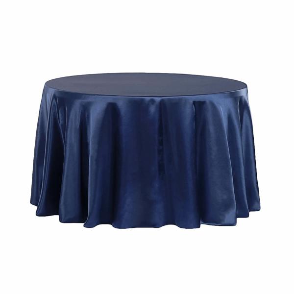 Satin Tablecloths | Sleek Satin Tablecloth 120" Round – Navy Blue Satin Tablecloths Satin Tablecloths