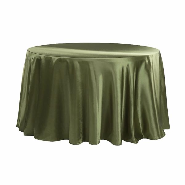 Satin Tablecloths | Sleek Satin Tablecloth 120" Round – Willow Green Satin Tablecloths Satin Tablecloths