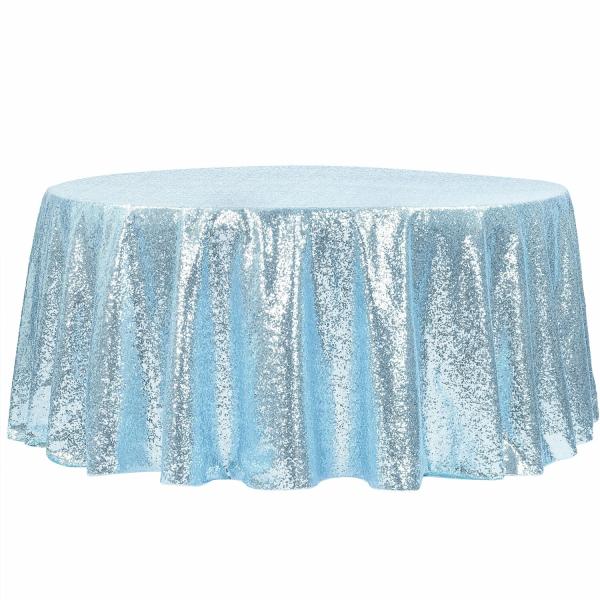 Sequin Tablecloths | 120" Round Sequin Tablecloth – Baby Blue Sequin Tablecloths Sequin Tablecloths