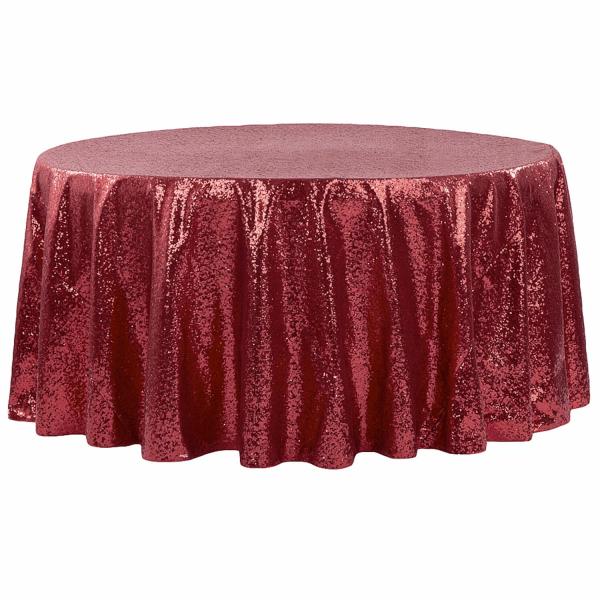 Sequin Tablecloths | 120" Round Sequin Tablecloth – Burgundy Sequin Tablecloths Sequin Tablecloths