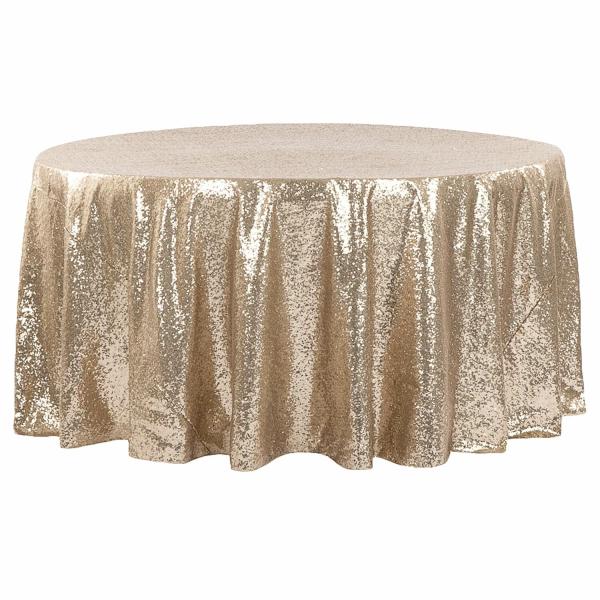 Sequin Tablecloths | 120" Round Sequin Tablecloth – Champagne Sequin Tablecloths Sequin Tablecloths