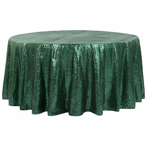 Sequin Tablecloths | 120" Round Sequin Tablecloth – Emerald Green Sequin Tablecloths Sequin Tablecloths