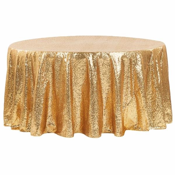 Sequin Tablecloths | 120" Round Sequin Tablecloth – Gold Sequin Tablecloths Sequin Tablecloths