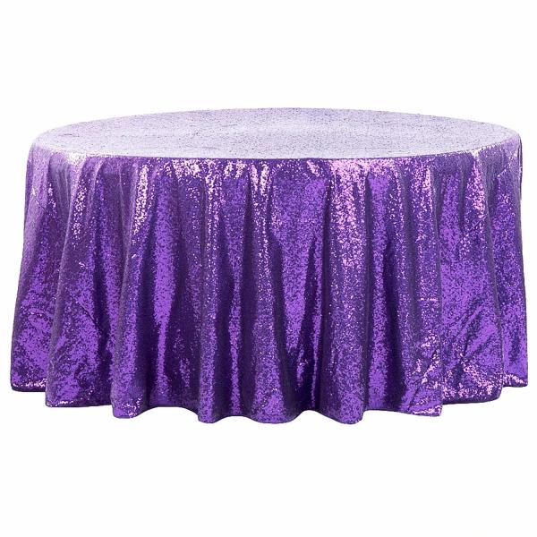 Sequin Tablecloths | 120" Round Sequin Tablecloth – Purple Sequin Tablecloths Sequin Tablecloths