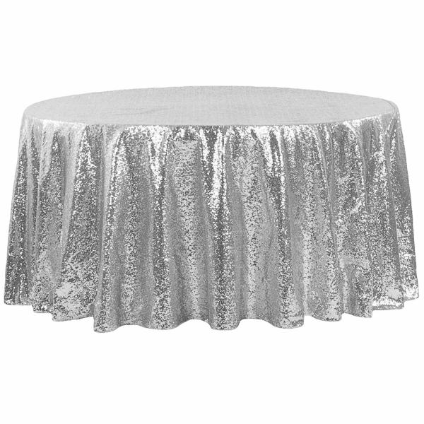 Sequin Tablecloths | 120" Round Sequin Tablecloth – Silver Sequin Tablecloths Sequin Tablecloths