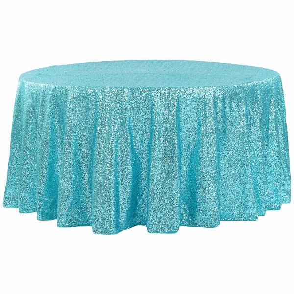 Sequin Tablecloths | 120" Round Sequin Tablecloth – Turquoise Sequin Tablecloths Sequin Tablecloths