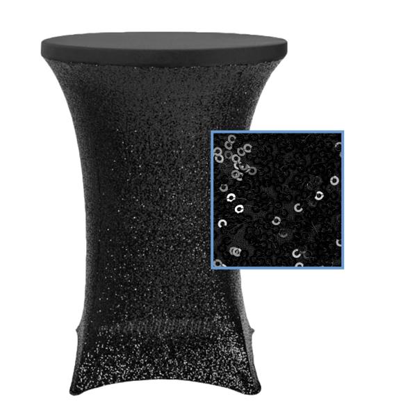 Sequin Tablecloths | Perfect Fit Sequin Spandex Cocktail Table Cover 30"-32" Round – Black Sequin Tablecloths Sequin Tablecloths