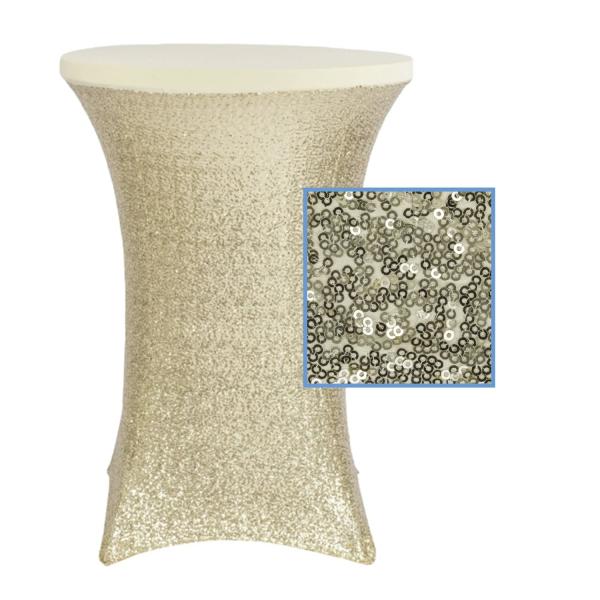 Sequin Tablecloths | Perfect Fit Sequin Spandex Cocktail Table Cover 30"-32" Round – Champagne Sequin Tablecloths Sequin Tablecloths