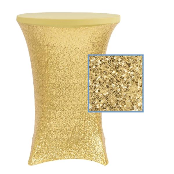 Sequin Tablecloths | Perfect Fit Sequin Spandex Cocktail Table Cover 30"-32" Round – Gold Sequin Tablecloths Sequin Tablecloths