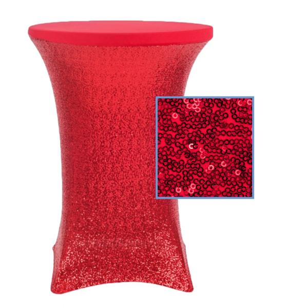 Sequin Tablecloths | Perfect Fit Sequin Spandex Cocktail Table Cover 30"-32" Round – Red Sequin Tablecloths Sequin Tablecloths