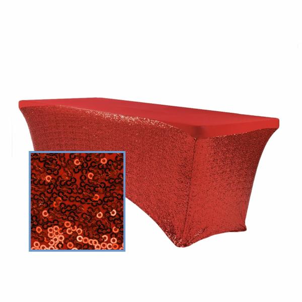 Sequin Tablecloths | Perfect Fit Sequin Spandex Table Cover For 6Ft Banquet Table – Apple Red Sequin Tablecloths Sequin Tablecloths