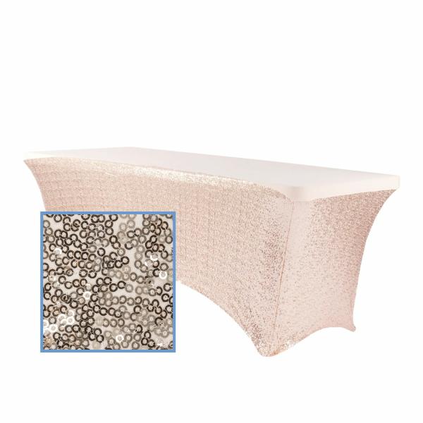 Sequin Tablecloths | Perfect Fit Sequin Spandex Table Cover For 6Ft Banquet Table – Blush/Rose Gold Sequin Tablecloths Sequin Tablecloths