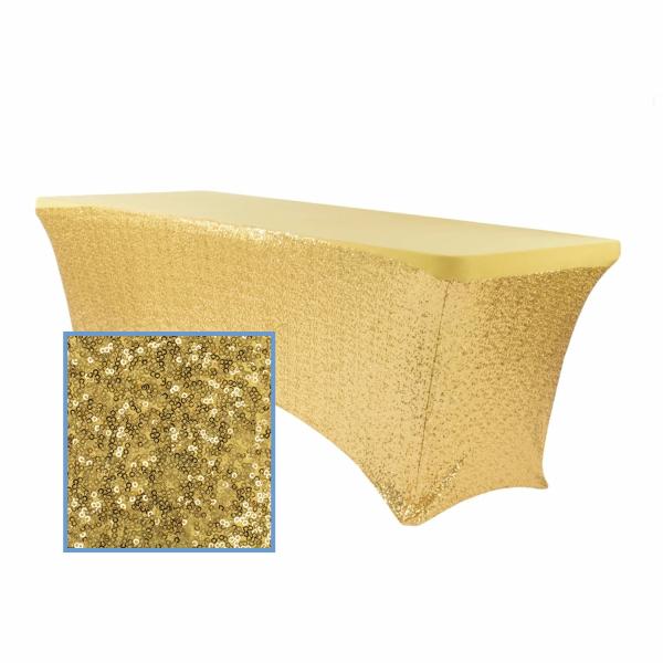 Sequin Tablecloths | Perfect Fit Sequin Spandex Table Cover For 6Ft Banquet Table – Gold Sequin Tablecloths Sequin Tablecloths