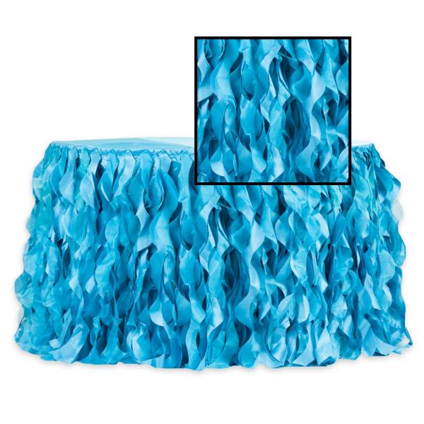 Spiral Table Skirts | Spiral Taffeta & Organza Table Skirt – 14 Feet X 30 Inches High – Aqua Blue Spiral Table Skirts Spiral Table Skirts