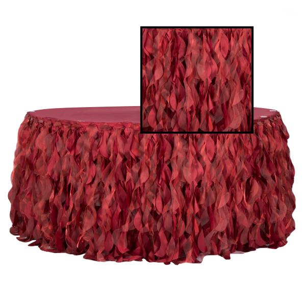 Spiral Table Skirts | Spiral Taffeta & Organza Table Skirt – 17 Feet X 30 Inches High – Apple Red Spiral Table Skirts Spiral Table Skirts