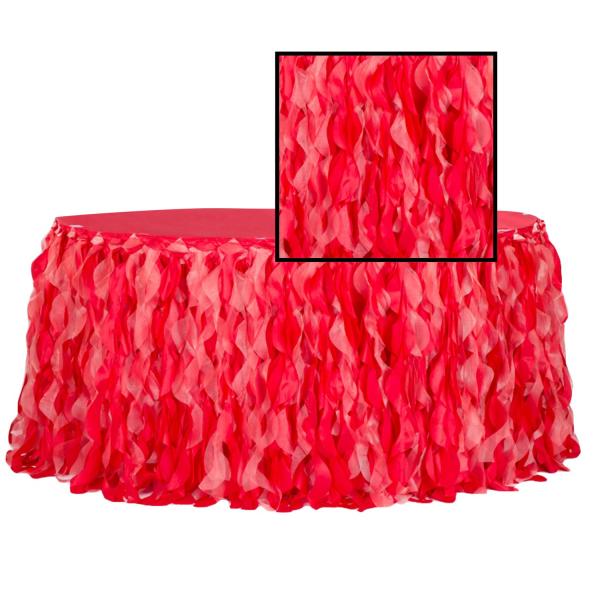 Spiral Table Skirts | Spiral Taffeta & Organza Table Skirt – 17 Feet X 30 Inches High – Red Spiral Table Skirts Spiral Table Skirts