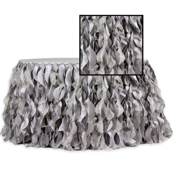 Spiral Table Skirts | Spiral Taffeta & Organza Table Skirt – 17 Feet X 30 Inches High – Silver Spiral Table Skirts Spiral Table Skirts