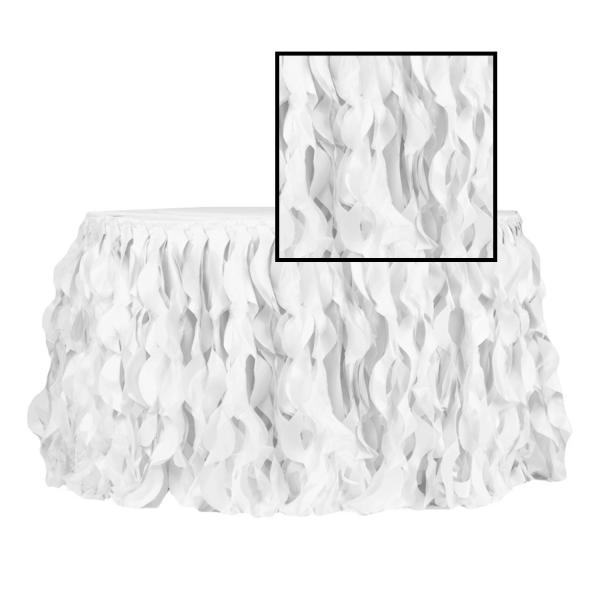 Spiral Table Skirts | Spiral Taffeta & Organza Table Skirt – 17 Feet X 30 Inches High – White Spiral Table Skirts Spiral Table Skirts