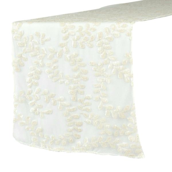 Table Runners | Sequin Looping Leaves Table Runner – Light Ivory/Off White Table Linens & Table Skirts Table Runners