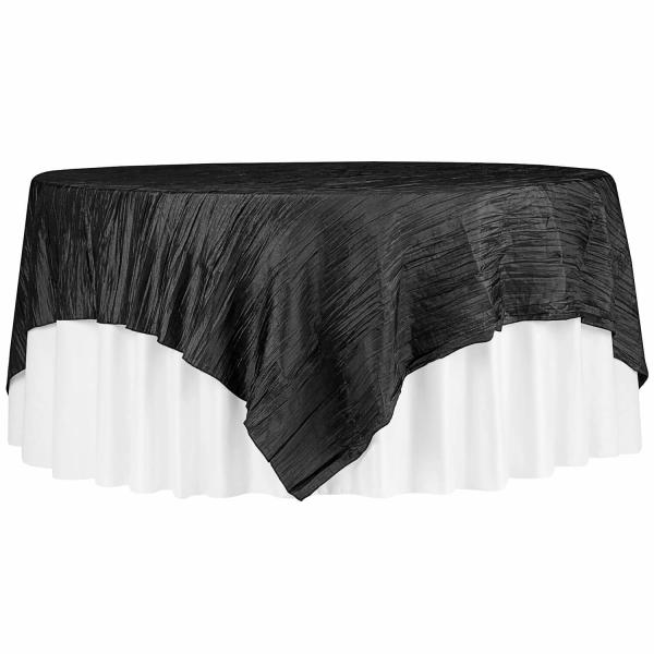 Taffeta Tablecloths | Accordion Crushed Taffeta – 85"X85" Square Table Topper/Overlay – Black Table Linens & Table Skirts Taffeta Tablecloths