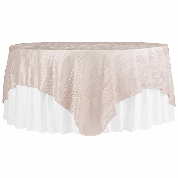 Taffeta Tablecloths | Accordion Crushed Taffeta – 85"X85" Square Table Topper/Overlay – Blush/Rose Gold Table Linens & Table Skirts Taffeta Tablecloths