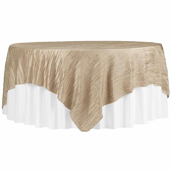 Taffeta Tablecloths | Accordion Crushed Taffeta – 85"X85" Square Table Topper/Overlay – Champagne Table Linens & Table Skirts Taffeta Tablecloths