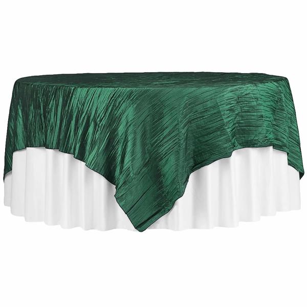 Taffeta Tablecloths | Accordion Crushed Taffeta – 85"X85" Square Table Topper/Overlay – Emerald Green Table Linens & Table Skirts Taffeta Tablecloths