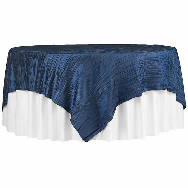 Taffeta Tablecloths | Accordion Crushed Taffeta – 85"X85" Square Table Topper/Overlay – Navy Blue Table Linens & Table Skirts Taffeta Tablecloths