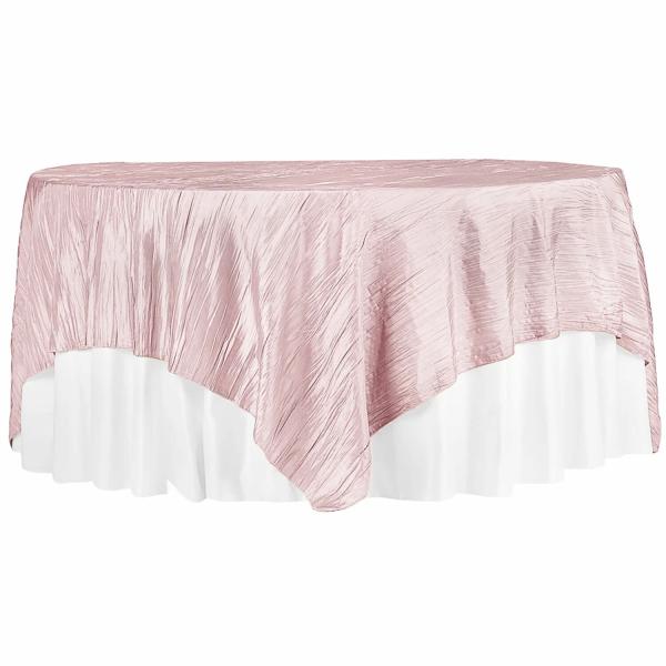 Taffeta Tablecloths | Accordion Crushed Taffeta – 85"X85" Square Table Topper/Overlay – Pink Table Linens & Table Skirts Taffeta Tablecloths