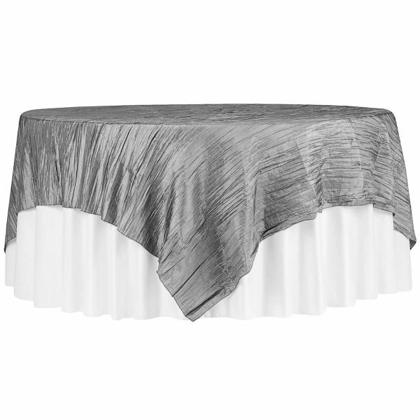 Taffeta Tablecloths | Accordion Crushed Taffeta – 85"X85" Square Table Topper/Overlay – Silver Table Linens & Table Skirts Taffeta Tablecloths