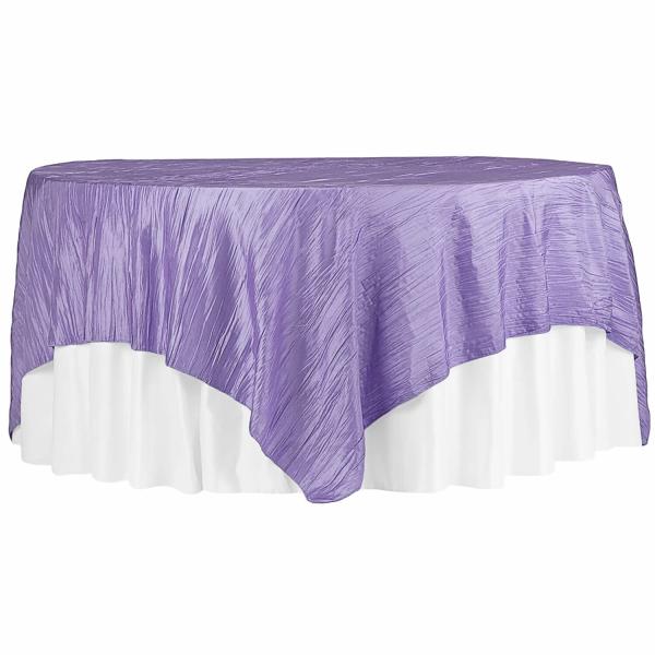 Taffeta Tablecloths | Accordion Crushed Taffeta – 85"X85" Square Table Topper/Overlay – Victorian Lilac/Wisteria Table Linens & Table Skirts Taffeta Tablecloths