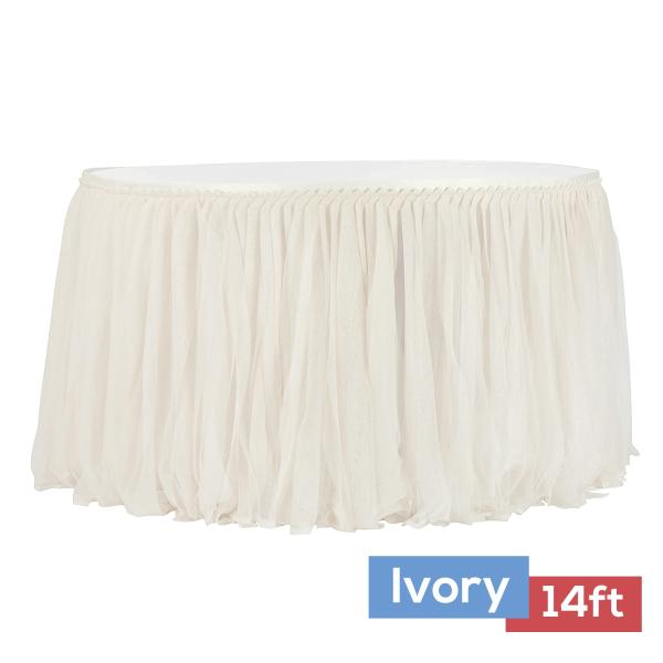 Tulle Table Skirts | Sheer Glitter Tulle Tutu Table Skirt – 14Ft Long – Ivory Table Linens & Table Skirts Tulle Table Skirts