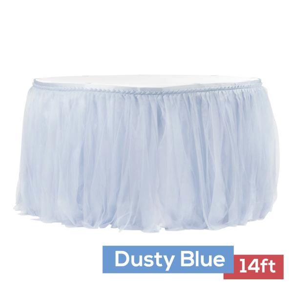 Tulle Table Skirts | Sheer Tulle Tutu Table Skirt – 14Ft Long – Dusty Blue Table Linens & Table Skirts Tulle Table Skirts