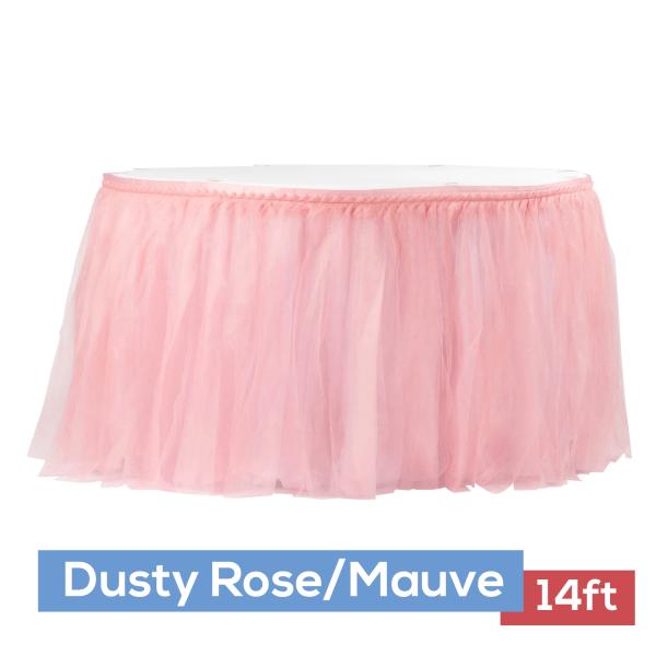 Tulle Table Skirts | Sheer Tulle Tutu Table Skirt – 14Ft Long – Dusty Rose/Mauve Table Linens & Table Skirts Tulle Table Skirts