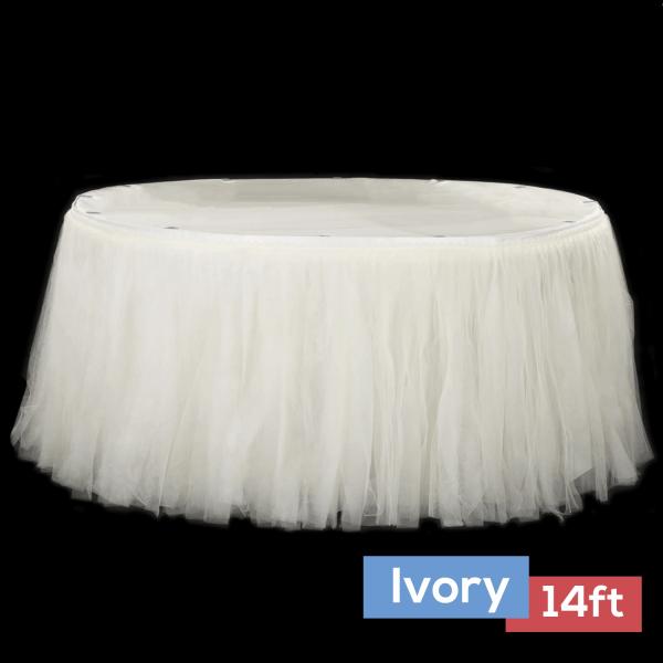 Tulle Table Skirts | Sheer Tulle Tutu Table Skirt – 14Ft Long – Ivory Table Linens & Table Skirts Tulle Table Skirts