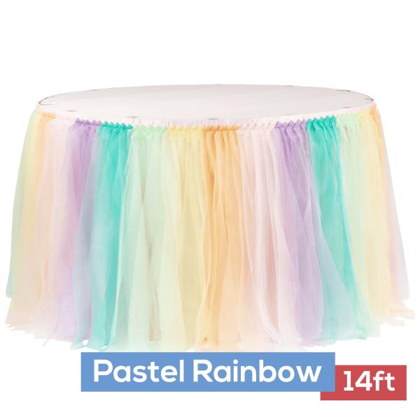 Tulle Table Skirts | Sheer Tulle Tutu Table Skirt – 14Ft Long – Pastel Rainbow Table Linens & Table Skirts Tulle Table Skirts