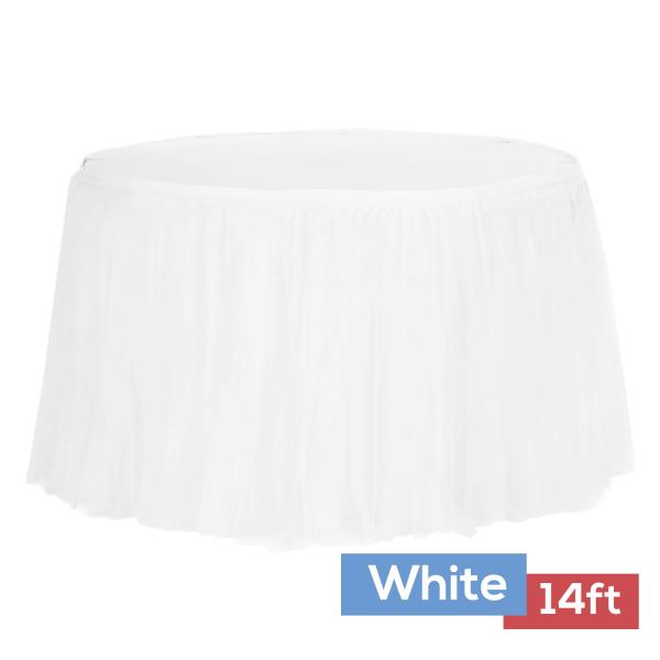 Tulle Table Skirts | Sheer Tulle Tutu Table Skirt – 14Ft Long – White Table Linens & Table Skirts Tulle Table Skirts