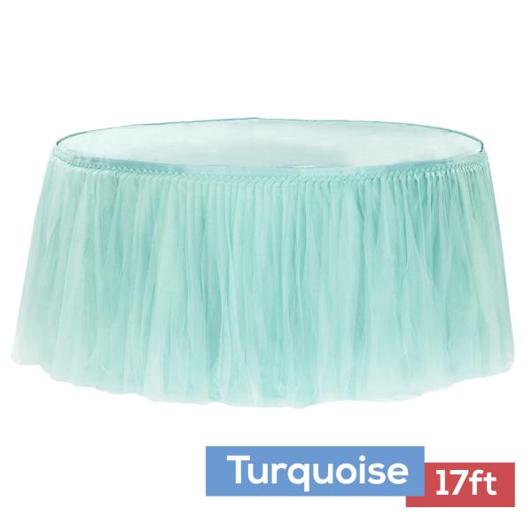 Tulle Table Skirts | Sheer Tulle Tutu Table Skirt – 17Ft Long – Turquoise Table Linens & Table Skirts Tulle Table Skirts