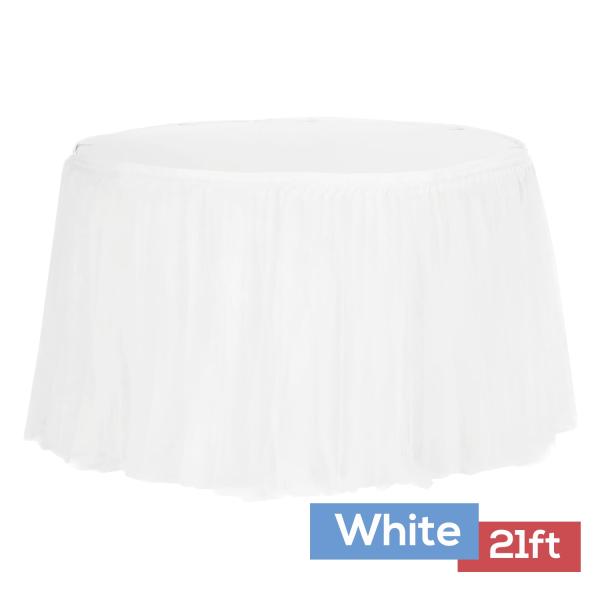 Tulle Table Skirts | Sheer Tulle Tutu Table Skirt – 21Ft Long – White Table Linens & Table Skirts Tulle Table Skirts