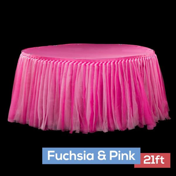 Tulle Table Skirts | Sheer Two Tone Tulle Tutu Table Skirt – 21Ft Long – Fuchsia & Pink Table Linens & Table Skirts Tulle Table Skirts