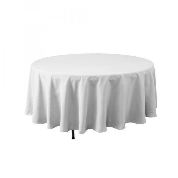 Polyester Tablecloths | Economy Round Polyester Table Cover 90" – White Polyester Tablecloths Polyester Tablecloths