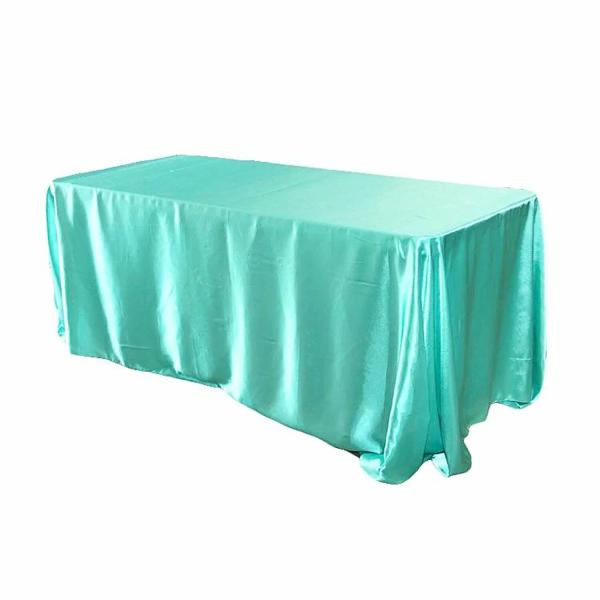 Satin Tablecloths | Sleek Satin Tablecloth 90"X156" Rectangular – Light Turquoise Satin Tablecloths Satin Tablecloths