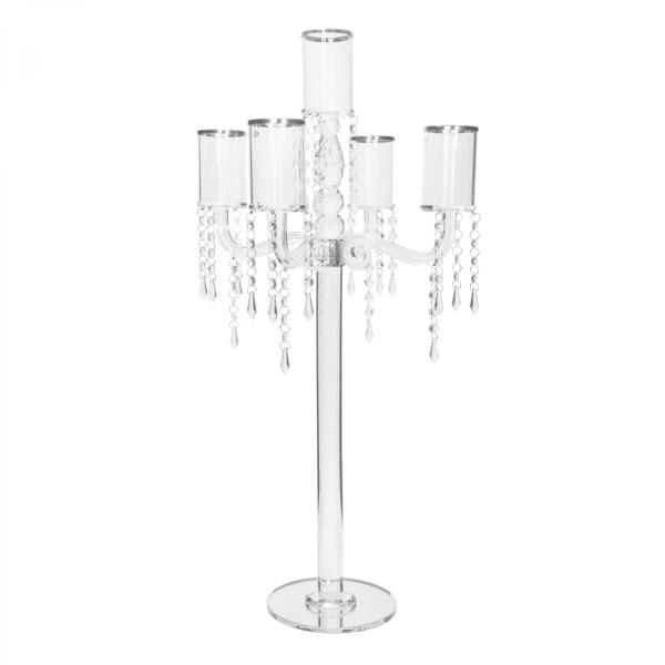 Candelabras | 5 Arm Silver Rimmed Crystal Candelabra 30" – Silver Candelabras Candelabras